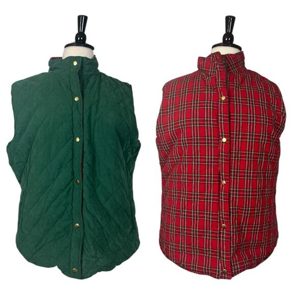 Glizy Quilted Vest Snap Front Reversible Green Red Plaid Women’s Size 2XL - Picture 1 of 13